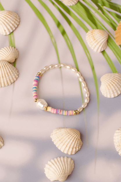 Single Pearl, Fimo & 18k Gold plated Round Bead Bracelet